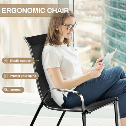 Tuinstoelen – Buitenstoelen – Terrasstoelen – Stapelbare Stoelen – Staal-IJzer Frame – Ademend Teslin Materiaal - QUORE