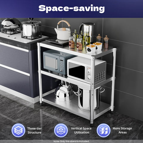 Multifunctioneel Keukenrek - Stevig & Ruim - Multi Sstory Kitchen Storage Rack - Huishoudelijke sortering - Magnetron Opslagplank - Zwaar - 3-Laags - RVS - Zilver