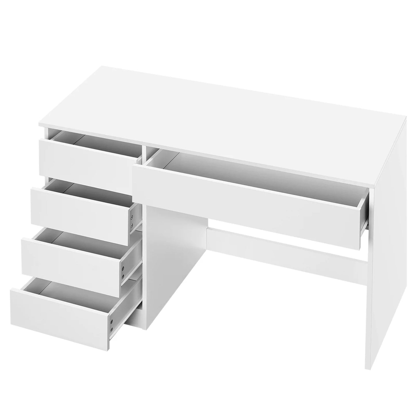 Computertafel - Bureau – Computerbureau – Studietafel – Make-Up Tafel – Hobbytafel – 5 Laden – Waterafstotend Hout - 120 x 55 x 75.4 cm - Wit - QUORE