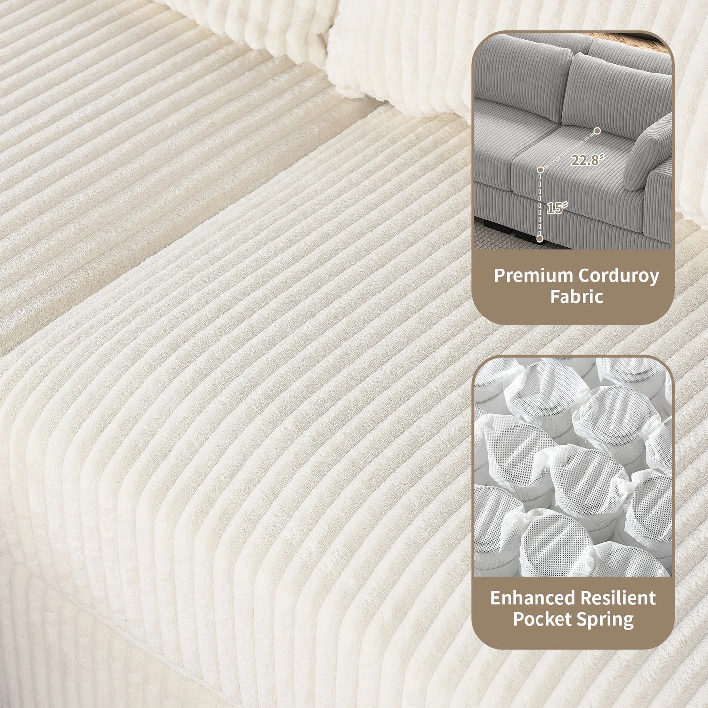 Modulaire Eénzitsbank – Loungestoel – Zitzak – Sessel – Corduroy Stof – Houten Poten – Verstelbare Hoofdsteun - 74 x 88 x 85 cm - Beige