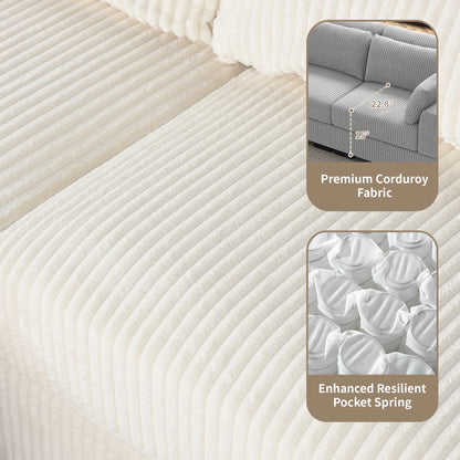 Modulaire Eénzitsbank – Loungestoel – Zitzak – Sessel – Corduroy Stof – Houten Poten – Verstelbare Hoofdsteun - 74 x 88 x 85 cm - Beige