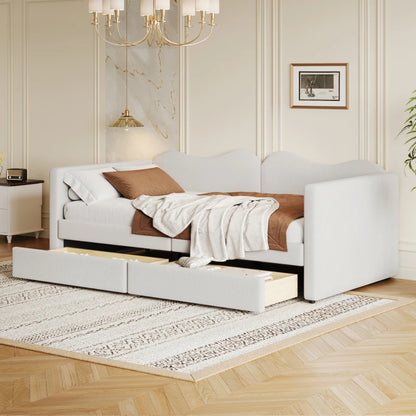 Kinderbed - Slaapbank met 2-laden - Teddybeerbedframe - Multifunctioneel Zacht -  Bed Met Rugleuning en Armleuningen -  90*200 cm -Wi t- (Ween matras)