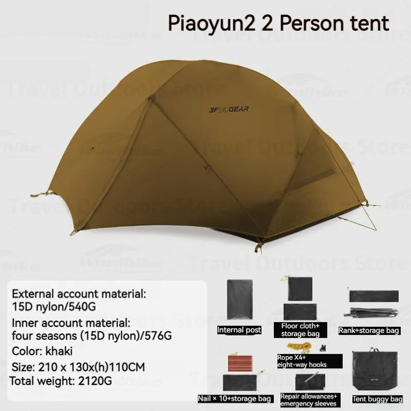 Outdoor Floating Cloud Tent - Ultralichte 2-Persoonstent - Waterdicht Nylon - Compact & Duurzaam - 15D-4Season-Khaki