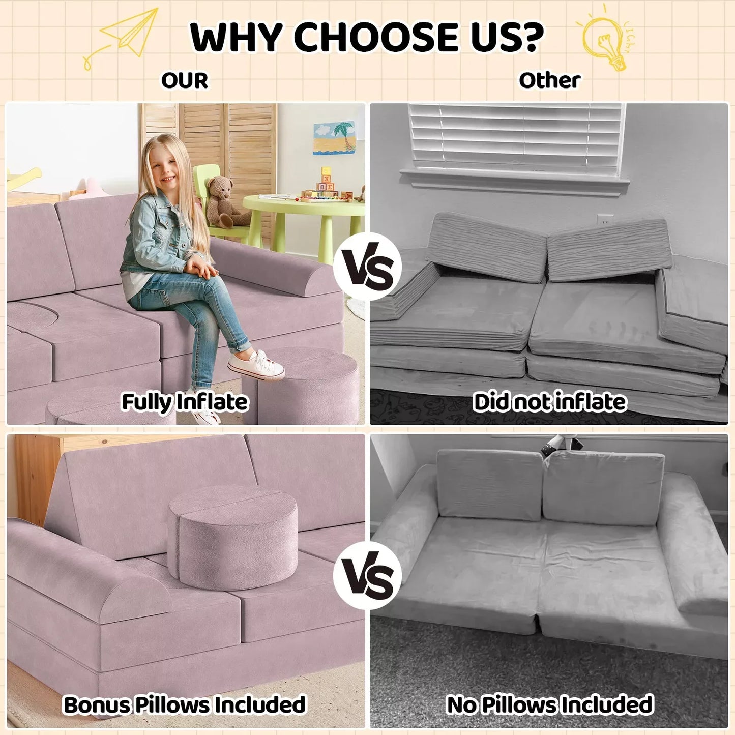 Modulaire Kindersofa – Speelbank – Kinderspeelbank – Speelmeubel – Peutersofa – Fluweelzachte Stof – 14-Delige Set - QUORE