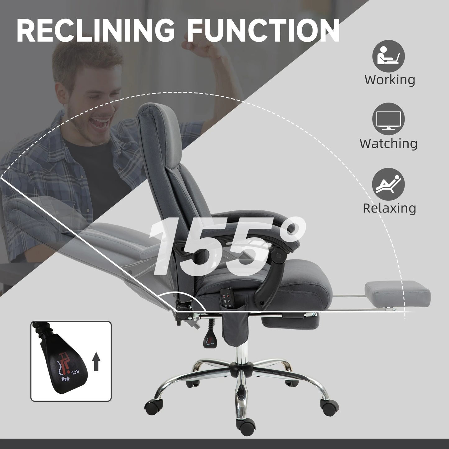 Bureaustoel – Kantoorstoel – Draaistoel – Gamestoel – Office Chair – Massagefunctie Met 6 Punten – Verstelbare Rugleuning Tot 155°