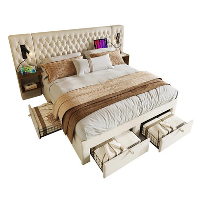 Gestoffeerd Bed – Opbergbed – Tweepersoonsbed – Slaapbank – Bedframe – 160x200 cm – Velvet Bekleding – Ingebouwde Leeslamp Met USB-oplaadfunctie - QUORE