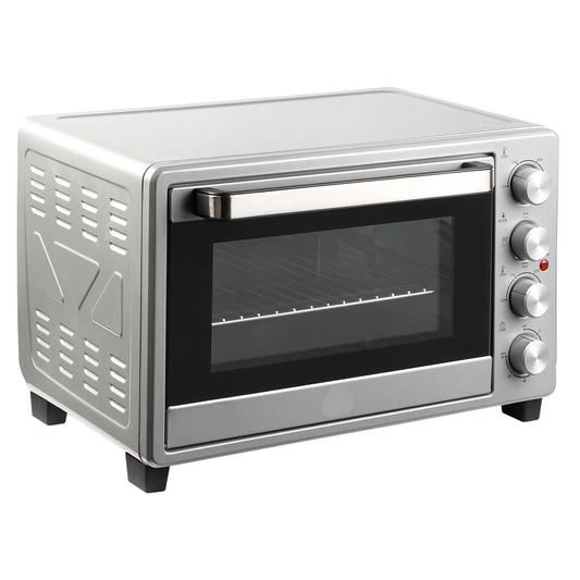 Mini Elektrische Oven - Magnetrons - Oven - 32L - 1600W - Compacte Keukenoven - Verstelbare Temperatuur - Timer - Pizza - Brood en Meer - Duurzaam - Veilig - Zilver - QUORE