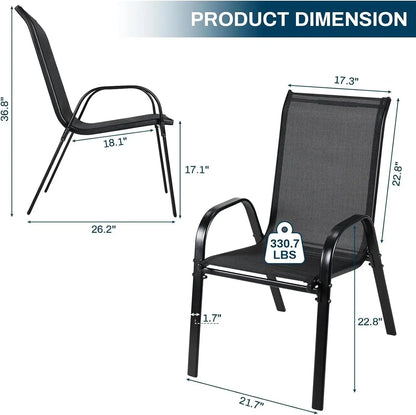 Tuinstoelen – Buitensstoelen –Terrasstoelen - Stapelbare Stoelen – Ademend Teslin-Textiel – Weerbestendig Metalen Frame - Zwart