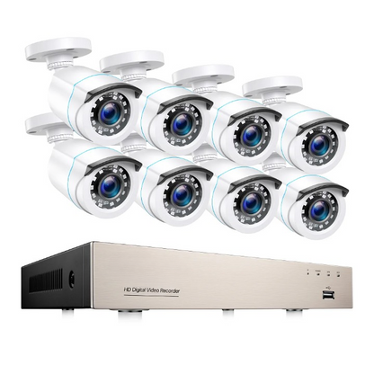Bewakingsset – 8 Stuks - CCTV Beveiligingssysteem – Camera Beveiliging – Video Surveillance Set – Dome Camera Systeem – 8CH - IP66 Waterdicht – Nachtzicht 24 Meter - Wit - 2TB