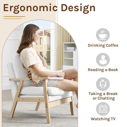 Ligstoel - Tuinstoel - Lounge Fauteuil - Tuinmeubel - Ligstoelen Buiten - Binnen - met Kussen - voor Woonkamer - Slaapkamer - Thuis - Scandinavische Stijl - Sterk - Duurzam - Linnen & Massief Hout - 66.5 x 64 x 81.5 cm - Wit