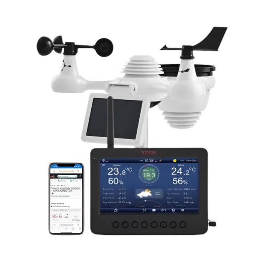 Weerstation - Draadloze - Weerstation Binnen en Buiten - 7-in-1 - met Wi-Fi - Zonnegevoede Sensor en 7" Kleuren TFT-Scherm - voor Forecast Data, Alarm & Meldingen