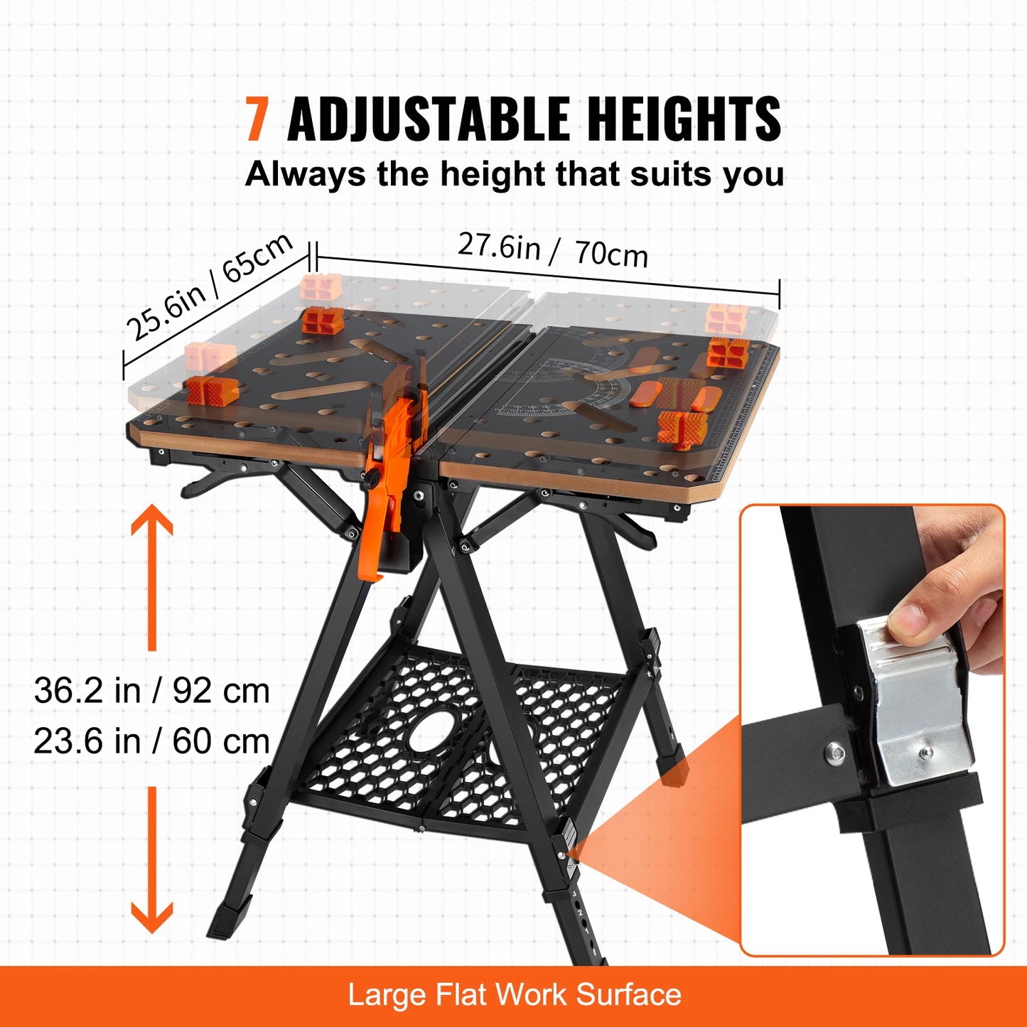 Inklapbare Werkbank – Multifunctionele Werktafel – Opvouwbare Werkbank – Draagbare Werktafel – 7 Verstelbare Hoogtes – 454 Kg Draagvermogen -  70x65 cm