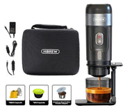 HiBREW draagbare elektrische espressomachine - stijlvol en solide - verwarmt water - capsules & gemalen koffie - 15 bar - draagbare koffiemachine - reis & camping koffiezetapparaat 12 volt - QUORE