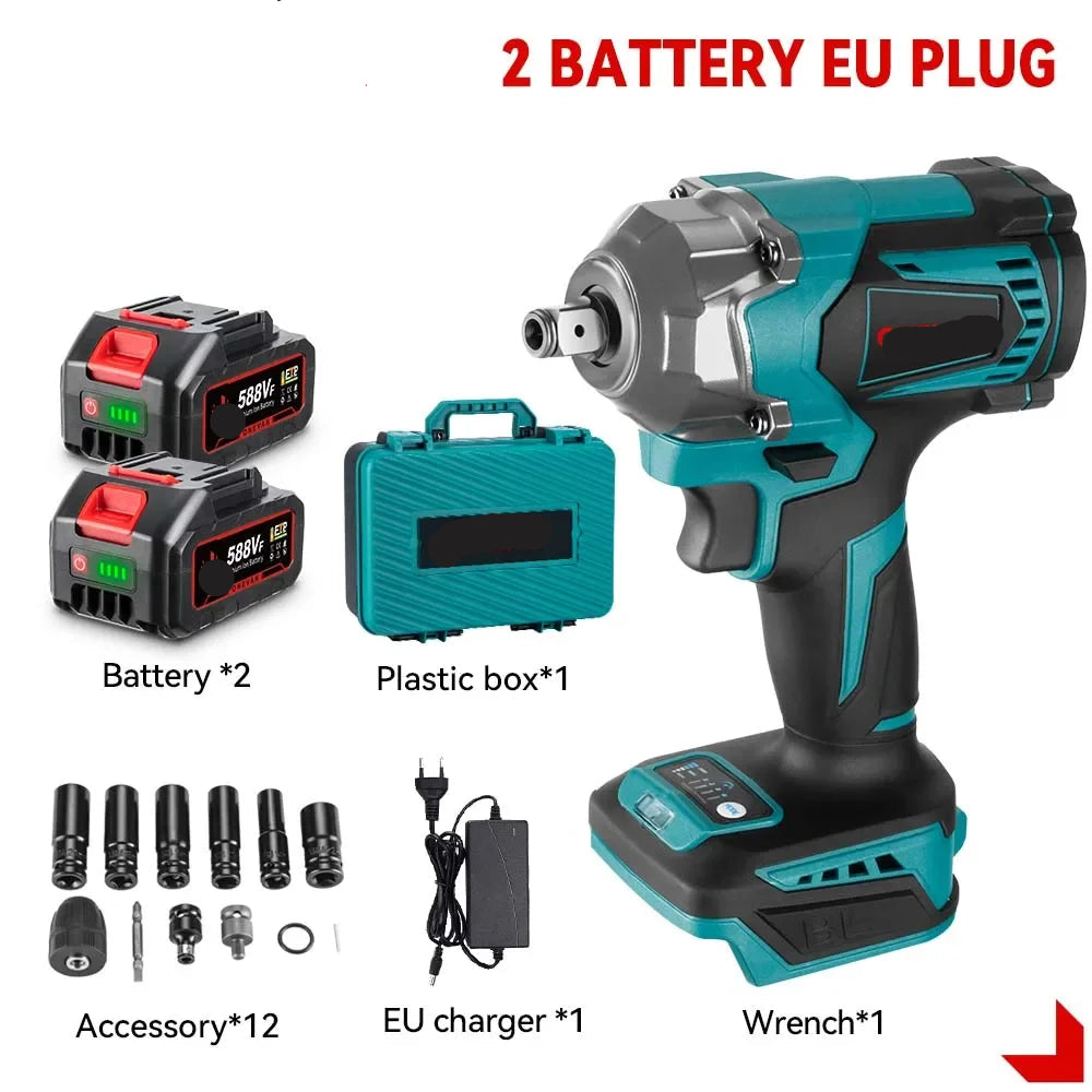Slagmoersleutel - met Accu - Slagschroevendraaier - Draadloze - Borstelloze - Elektrische - Torque - 1200Nm - 1/2 inch - 18V Accu - 2 Batterij en Kunststof Doos