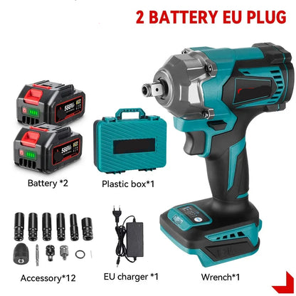 Slagmoersleutel - met Accu - Slagschroevendraaier - Draadloze - Borstelloze - Elektrische - Torque - 1200Nm - 1/2 inch - 18V Accu - 2 Batterij en Kunststof Doos