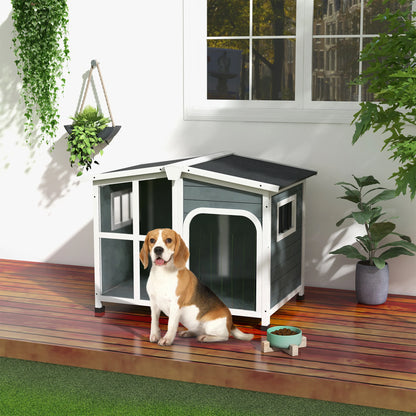 Hondenhok – Hondenhuisje – Buitenhok – Dierenhok – Hondenkennel – Weerbestendig Hout – Inclusief Transparant Raam - QUORE