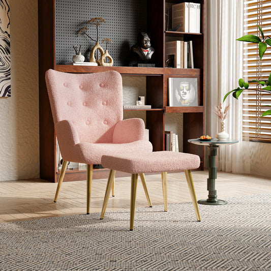 Relaxstoel – Fauteuil – Leesstoel – Zitstoel – Loungestoel – Teddyvelours Bekleding – Inclusief Hocker