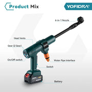 Yofidra Accu Hogedrukreiniger Set - 1x Accu 7500 mAh - Draadloze Hogedrukspuit - Auto Wasmachine - Complete Set - 200Bar - 3500W - QUORE