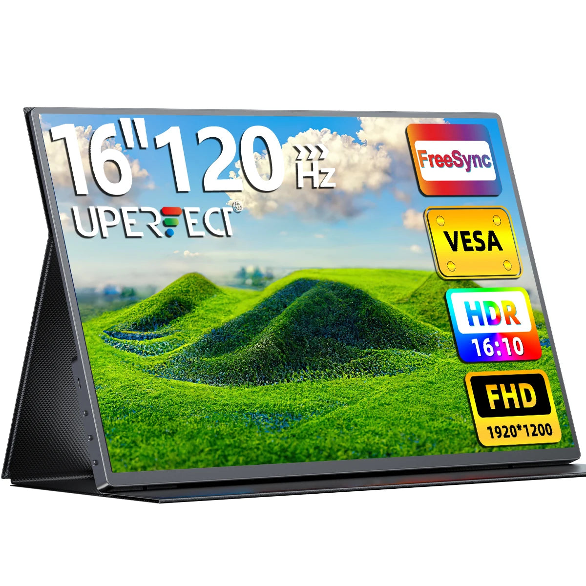 Portable Monitor – Extern Scherm – Mobiele Monitor – Laptop Scherm – Extra Display – 16 Inch 1920x1200 IPS – USB-C & HDMI Aansluiting – Full HD+ 120Hz – Inclusief Beschermhoes en Speakers - QUORE