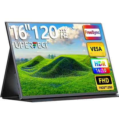 Portable Monitor – Extern Scherm – Mobiele Monitor – Laptop Scherm – Extra Display – 16 Inch 1920x1200 IPS – USB-C & HDMI Aansluiting – Full HD+ 120Hz – Inclusief Beschermhoes en Speakers - QUORE