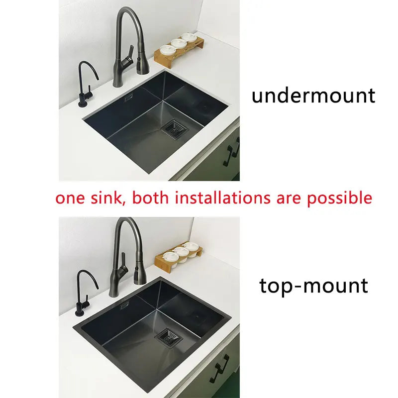 Keukenspoelbak – Spoelbak – Gootsteen – Wasbak – Enkele Kom – RVS Mat Zwart – 60x43 cm Royaal – Nano Matte Afwerking