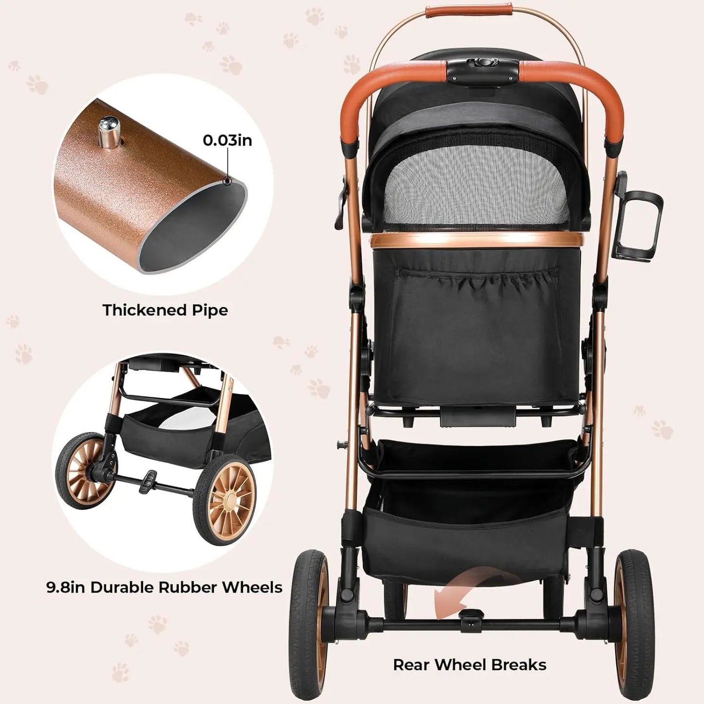 Hondenwagen – Hondenbuggy – Huisdierenwagen – Kattenwagen – Dierenbuggy – Schokdempende 360° Wielen – Lichtgewicht Koolstofstaal Frame
