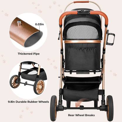 Hondenwagen – Hondenbuggy – Huisdierenwagen – Kattenwagen – Dierenbuggy – Schokdempende 360° Wielen – Lichtgewicht Koolstofstaal Frame