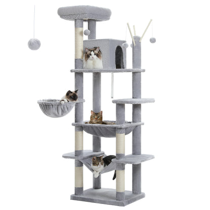 Krabpaal – Kattenboom – Kattenhuis – Kattenmand – Krabmeubel – 175 cm Hoog – Stevig Hout Met Sisal