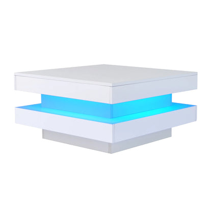 Salontafel – Witte Tafel – Moderne Tafel – Led Tafeltje – Vierkant Ontwerp – 16 Kleuren Ledverlichting – Usb Aansluiting