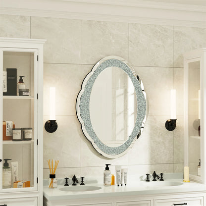 Ovale Wandspiegel – Grote Spiegel – Muurspiegel – Decoratieve Spiegel – Slaapkamerspiegel – Zilveren Lijst – 60x80 cm – Glas & MDF – Sprankelend Design