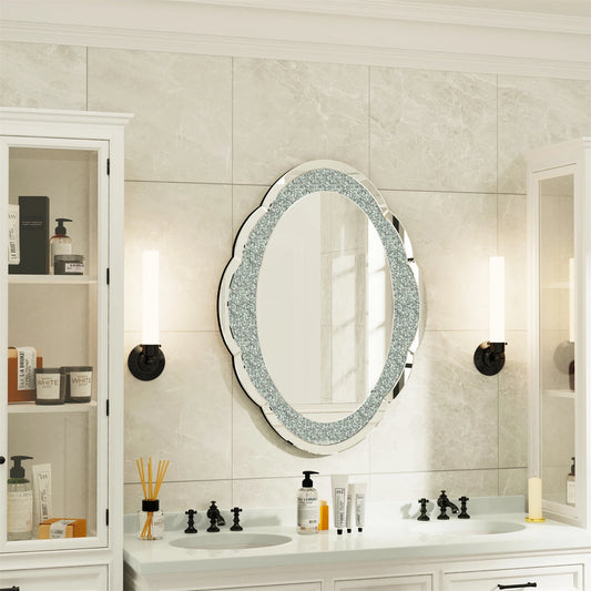 Ovale Wandspiegel – Grote Spiegel – Muurspiegel – Decoratieve Spiegel – Slaapkamerspiegel – Zilveren Lijst – 60x80 cm – Glas & MDF – Sprankelend Design