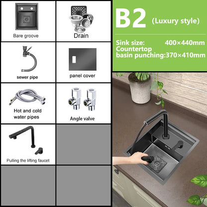 Mini Spoelbak – Onderbouwspoelbak – Kleine Keukenspoelbak – RVS Wastafel – Enkele Bak – Roestvrij Staal 3mm – Inclusief Deksel – Compact Formaat 40x44 cm