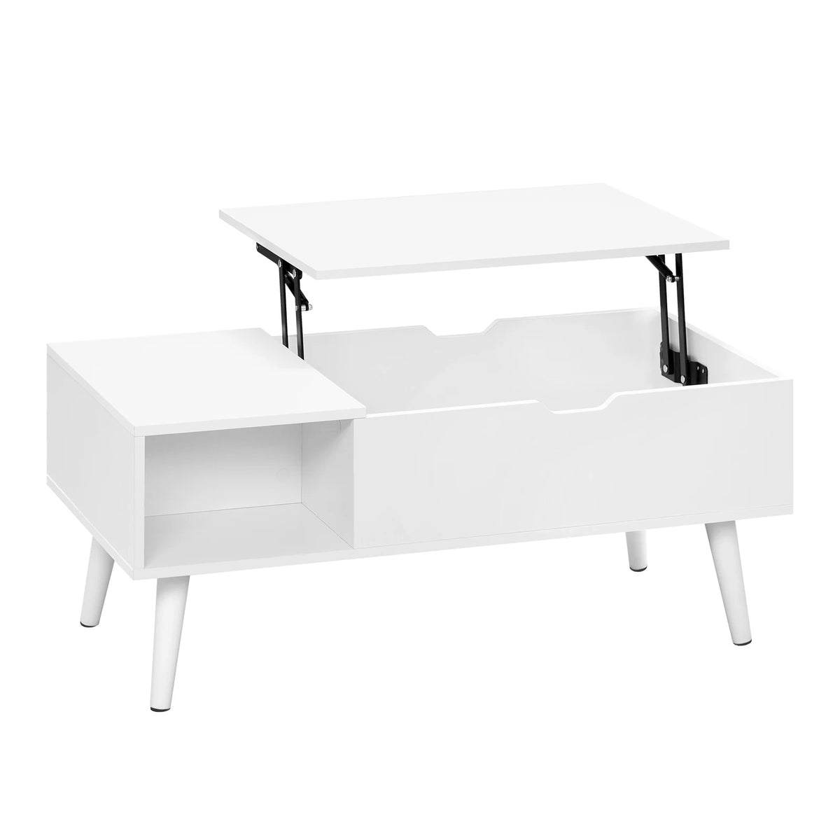 Adjustable Coffee Table - Folding Table with Storage - Modern Coffee Table - Wooden Table with Lifting Board - 100x50x43 cm - White