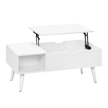 Adjustable Coffee Table - Folding Table with Storage - Modern Coffee Table - Wooden Table with Lifting Board - 100x50x43 cm - White