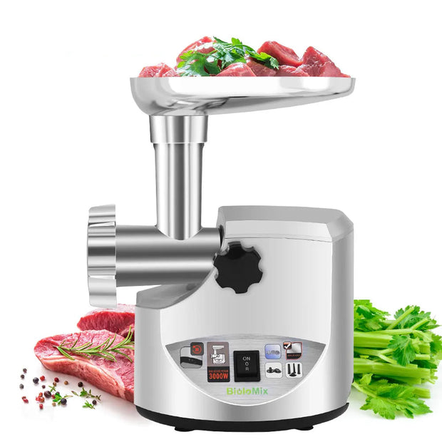Meat grinder - Electric meat grinder - Sausage grinder - Food processor - 3000W - 220V - 1.2 kg - Silver
