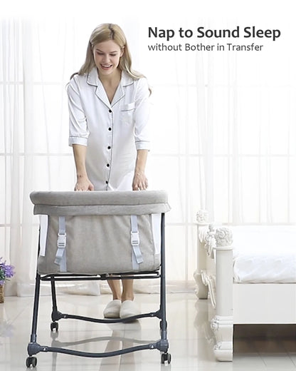 Baby Bed - Co Sleeper - Opvouwbaar - Grab-And-Go Reiswieg - Schommelfunctie - Op Wielen - Incl. Matras - Grijs Bravo Basic