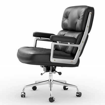 Bureaustoel – Bureaustoel Ergonomisch – Bureaustoel Lederen – Bureaustoel Comfortabel – Bureaustoel Verstelbaar – Echt Leer – Aluminium Frame - QUORE