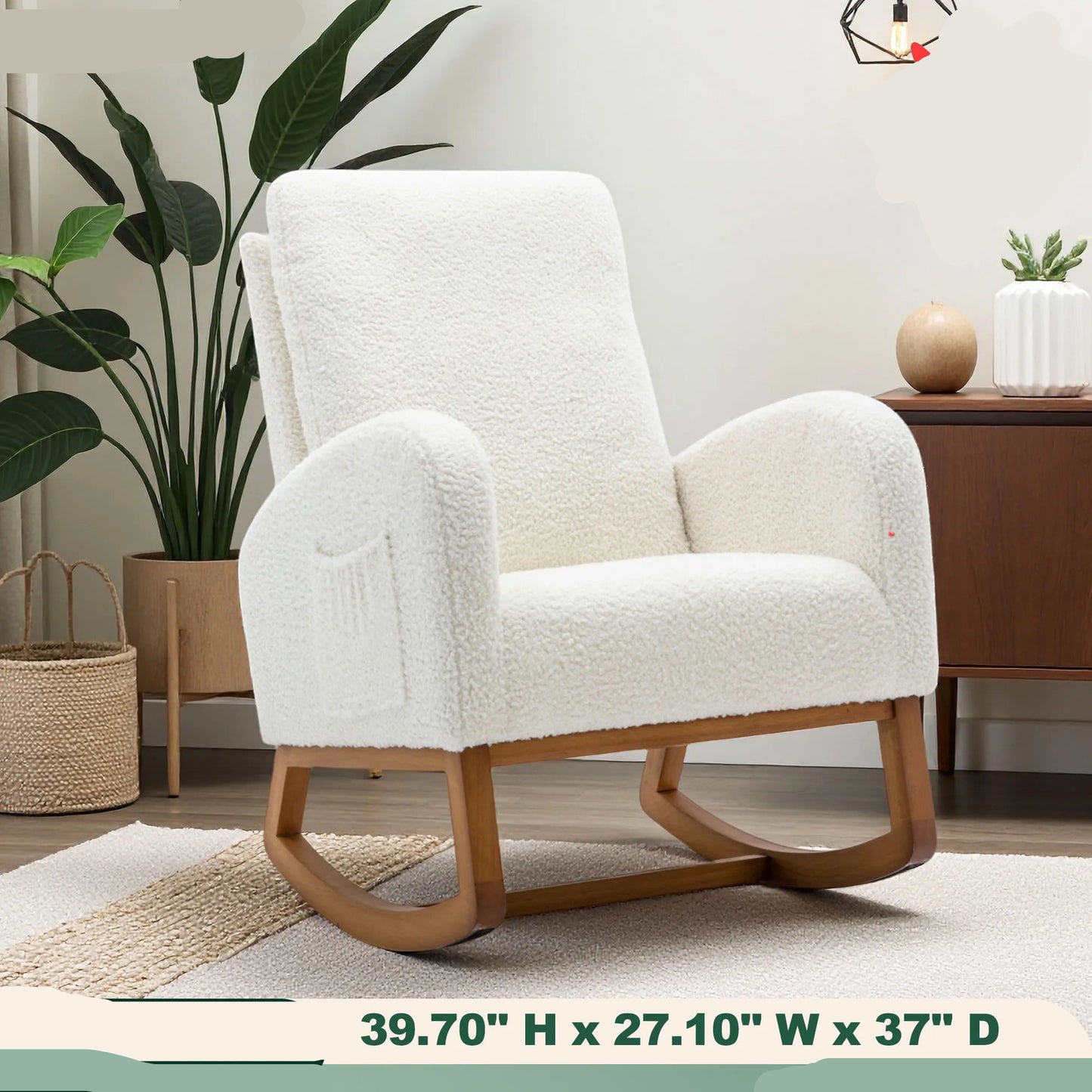 Schommelstoel – Relaxstoel – Wipstoel – Stoel Met Armleuningen – Ergonomische Rugsteun – Zachte Teddystof
