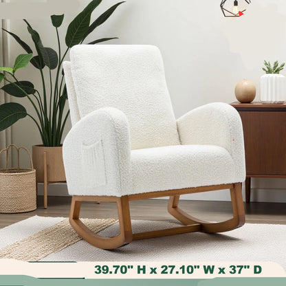 Schommelstoel – Relaxstoel – Wipstoel – Stoel Met Armleuningen – Ergonomische Rugsteun – Zachte Teddystof