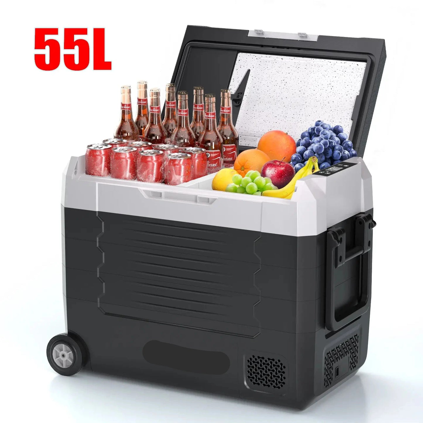 Auto Koelbox - Compressor Koelbox - Auto Koelkast - Compressor Koelkast - Frigobox - Draagbare - 55L- Dual Zone - Vriezer & Koeler - -20°C tot 20°C - 12V/24V & 230V - Met Wieltjes - voor Auto - Camper - Outdoor - Standaard