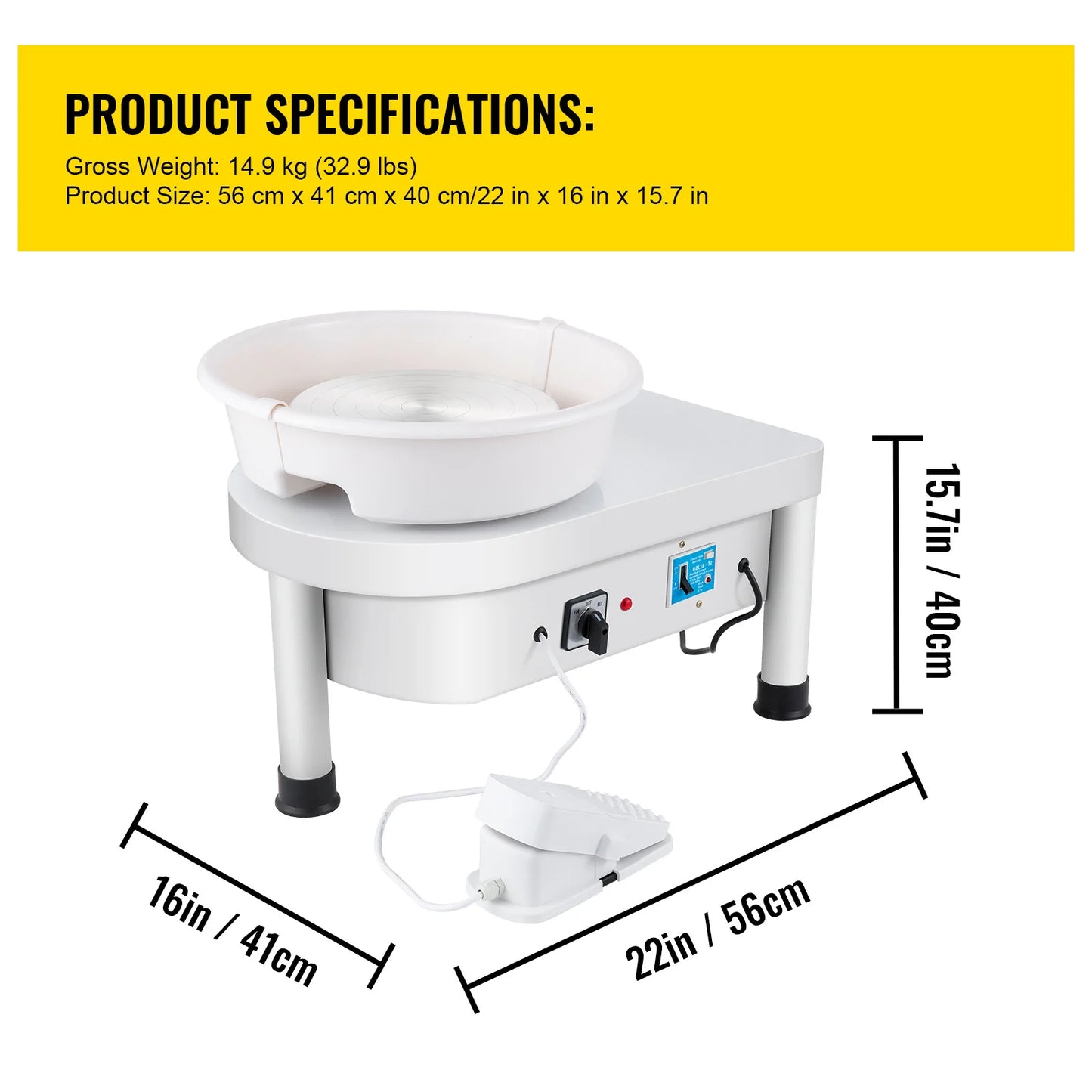 SucceBuy Pottery Wheel 25CM 280W Electric Pottery Forming Machine with Foot Pedal Detachable Basin and Shaping Tool Set for DIY - QUORE