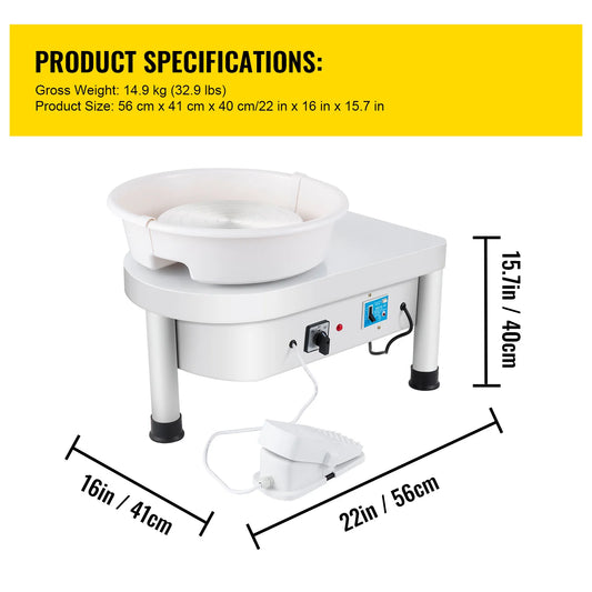 SucceBuy Pottery Wheel 25CM 280W Electric Pottery Forming Machine with Foot Pedal Detachable Basin and Shaping Tool Set for DIY - QUORE