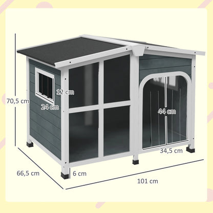 Hondenhok – Hondenhuisje – Buitenhok – Dierenhok – Hondenkennel – Weerbestendig Hout – Inclusief Transparant Raam - QUORE