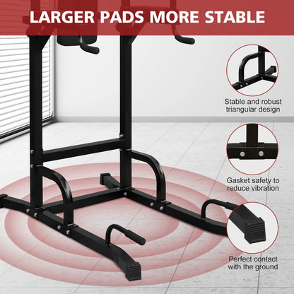 Power Tower – Fitnessstation – Thuisgym – Krachtstation – Workoutapparaat – Draagvermogen Tot 200 Kg – In Hoogte Verstelbaar - 225 x 97 x 207 - Zwart - QUORE