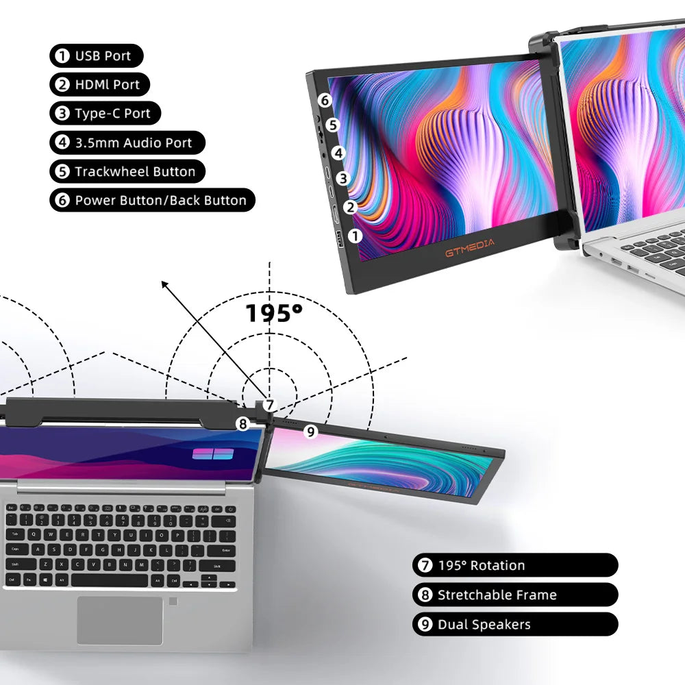 Draagbare Monitor – Tweede Scherm – Extra Beeldscherm – Compact Scherm – Full HD Display – 11,6 Inch IPS Scherm – HDR10 Ondersteuning