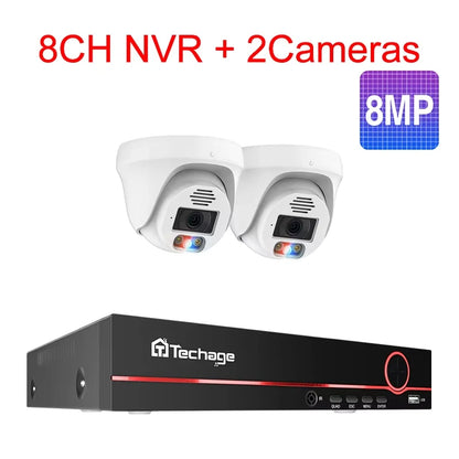 Techage 8MP 4K POE система видеонаблюдения с двухсторонней аудиосвязью и функцией распознавания лиц, комплект видеонаблюдения