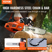 Vevor - Kettingzaag Benzine - Boomzaag Benzine - Zaaggereedschap - 25.4CC 12” 1.2HP - Handzame Snoerloze Benzine Kettingzaag - voor Boom, Hout, Boerderij, Bos zagen