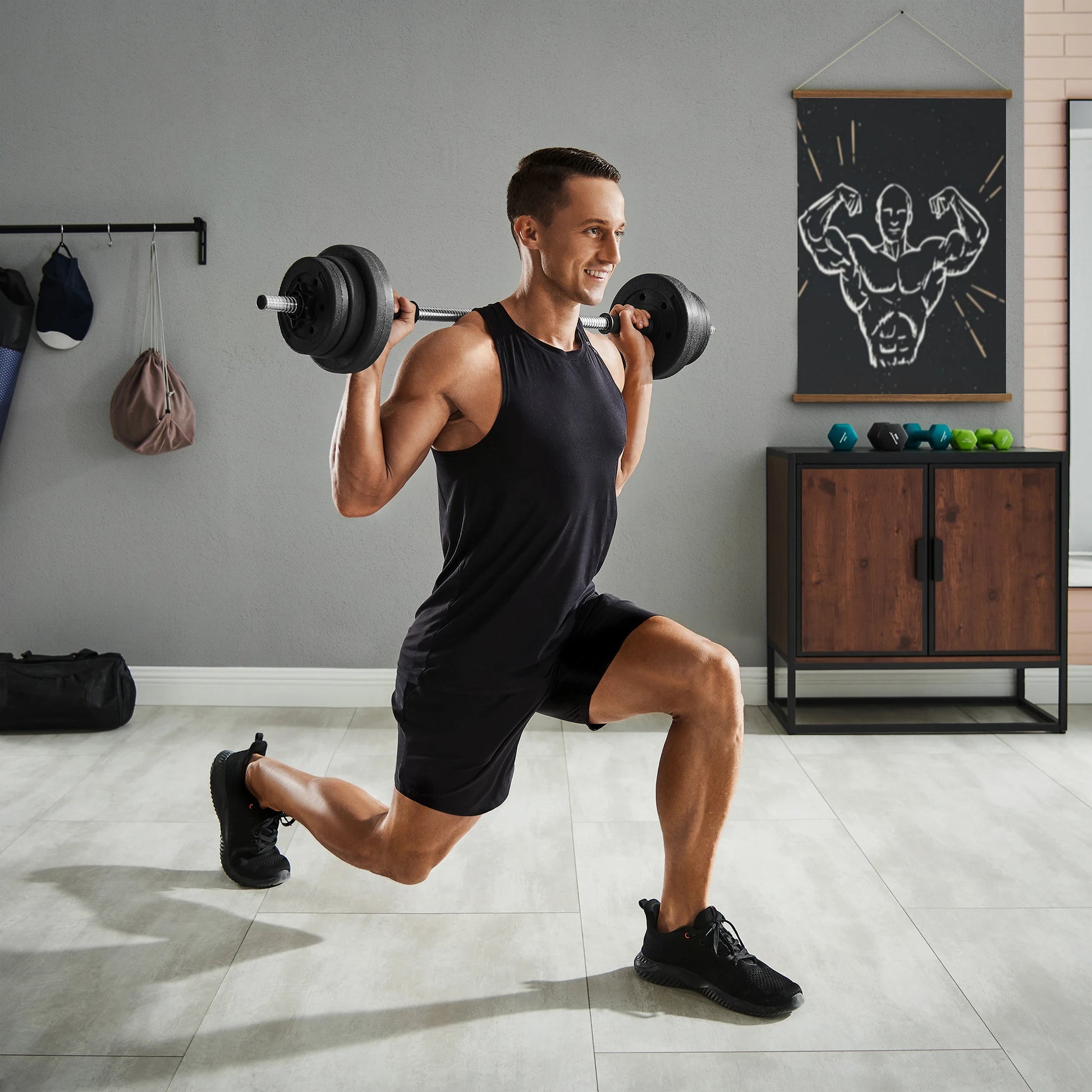 Halterset - Dumbells - Verstelbare – 30KG - Halterstang Met Gewichten – Voor Krachttraining - en Fitness - Duurzame Gewichtsplaten - Zwart - QUORE