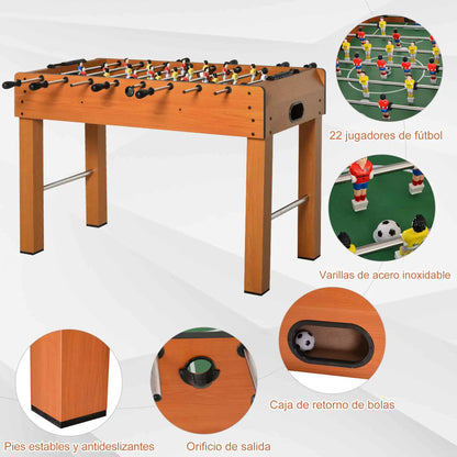 Tafelvoetbaltafel – Voetbalspel – Jeu de Football – Kickertafel – Spelletje – Natuurlijk Hout – Compact Formaat 122x61x80,7 cm – Duurzaam MDF & Roestvrijstalen Stangen