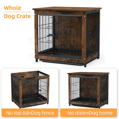 Houten Hondenbench - Hondenkennel Hout - Binnenbench - Dubbele Deur - Hondenhuis - Bijzettafel - Industrieel - 3-in-1 Ontwerp - Klein